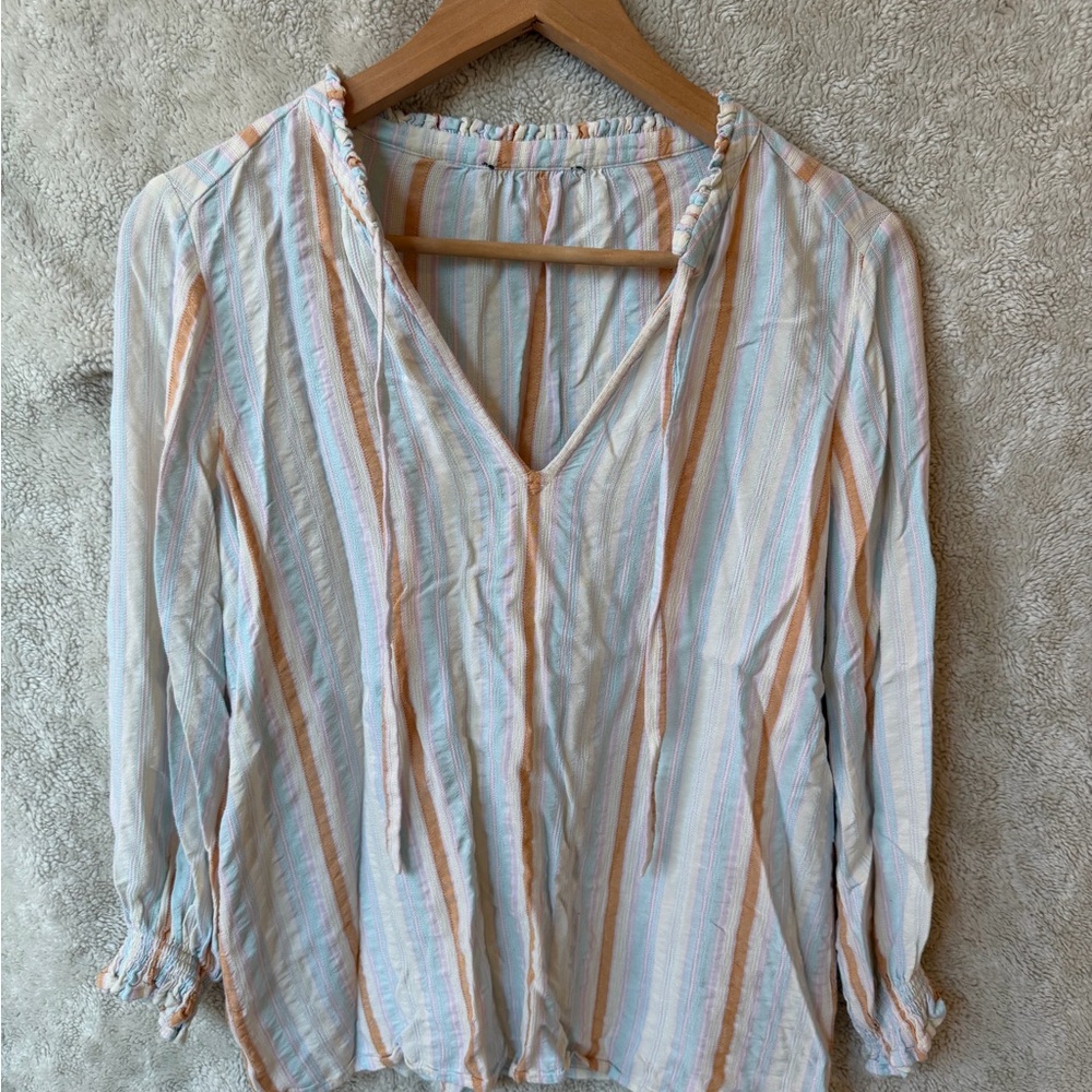 PAIGE Multicolor Striped V-Neck Blouse
